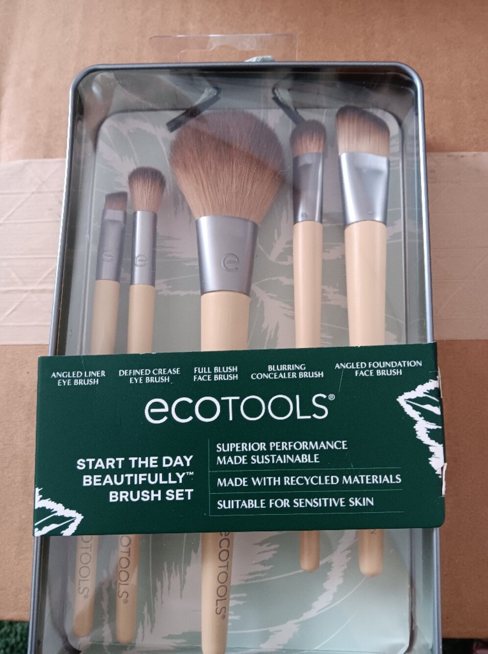 ecotools Cream Handle Makeup Brush Set with Silver Ferrules